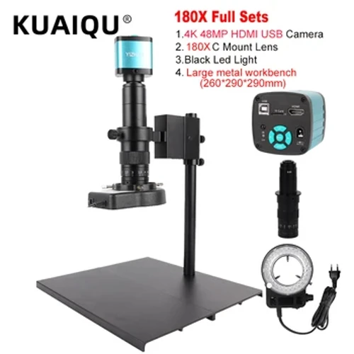 Microscope vidéo 4K 48mp HDMI USB, caméra industrielle, Zoom 1-130X/150X/180X, objectif C pour la réparation de soudure, collection d'images