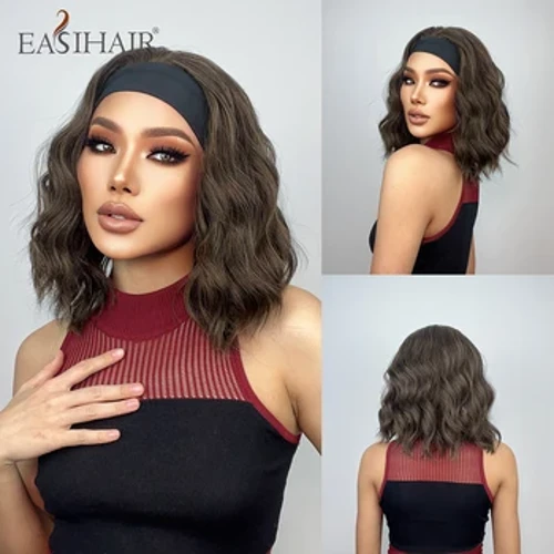EASIHAIR Brown Short Headband Wig para sa Babae Maikling Wavy Bob Synthetic Wig Premium Silky Natural Headband Wig Heat Resistant