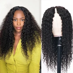 Parrucca riccia con parte a U Parrucca senza colla per capelli umani Super naturale Realistica Senza lasciare fuori Parte sottile Parrucca con parte a U per principianti
