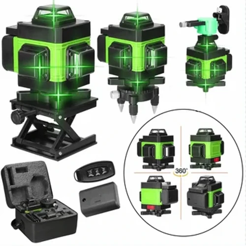 Instrumento de nível a laser autonivelante de alta precisão 360° com bateria de 3000mAh Laser verde de alta potência 3D/4D 12/16 linhas Laser Vert
