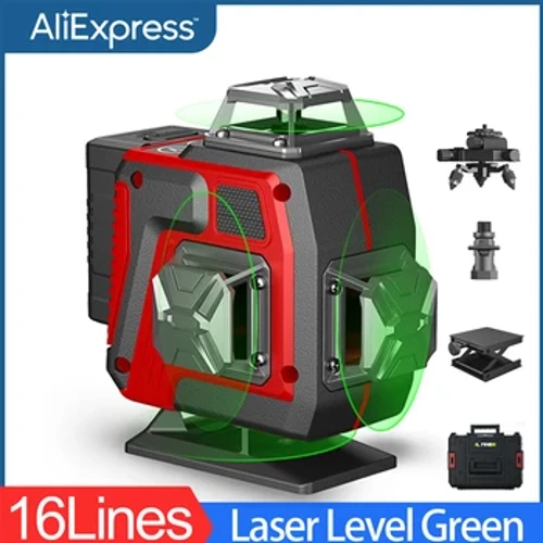 16Lines 4D Laser Level Green Line Selvnivellerende 360 ​​vandret og lodret fjernbetjening Green Beam Laser Levels 2PCS Batteri