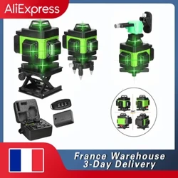 Nivel láser 4D de 16/12 líneas, línea verde, autonivelante, nivel láser 360 Horizontal y Vertical, nivel láser súper potente, nivel láser Rayo verde