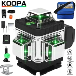4D 16-lijns 4x360° groen draadkruis automatisch nivellerend minilaserwaterpas, klasse II laserwaterpas met één oplaadbare batterij en afstandsbediening