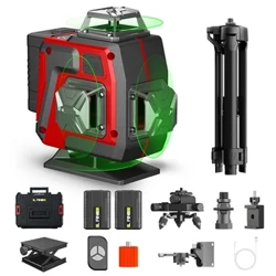 Niveau Laser 4D 16 lignes, ligne verte à nivellement automatique, télécommande horizontale et verticale à 360 degrés, niveaux Laser à faisceau vert, 2 pièces de batterie