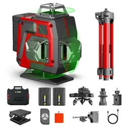 16Lines 4D Nivel laser Linie verde SelfLeveling 360 Orizontal și Vertical Control de la distanță Green Beam Laser Niveluri 2PC Baterie