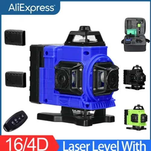 I-16Lines Entsha Yezinga Le-Laser ye-4D Ileveli Yomugqa Oluhlaza Ukuzilinganisa 360 Ileveli Ye-Laser Evundlile Futhi Emile Eluhlaza Ethi Ngebhethri ye-Lithium engu-2Pcs
