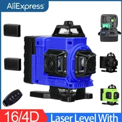 Ny 16Lines 4D Laser Level Green Line Selvnivellerende 360 ​​vandret og lodret grøn stråle laserniveau med 2 stk lithium batteri