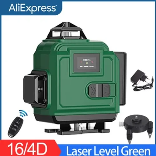 16Lines 4D Laser Level Self Leveling 360 Horisontell och Vertikal Green Beam Bluetooth Laser Tool Fjärrkontroll med 2st Li-ion batteri