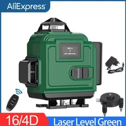 16Lines 4D laserska raven samoplačniška 360 vodoravno in navpično zeleno žarek Bluetooth Laser Tool, oddaljeno z 2PCS li-ionsko baterijo