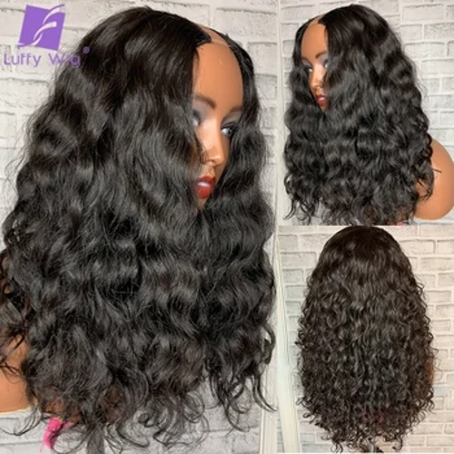 Water Wave V Part Wig ng Buhok ng Tao Brazilian Remy U Part Wig 180 Density Glueless Curly Vpart Wig Walang Iwanan para sa Itim na Babae