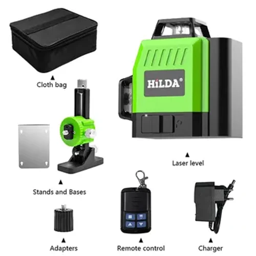 HILDA lazer darajasi Mini 12 chiziqli 3D o'z-o'zini tekislash 360 gorizontal va vertikal o'zaro faoliyat super kuchli yashil portativ lazer nurlari chizig'i