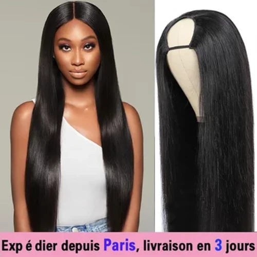 Brazilian Smooth U Part Human Wig On Promotion Buhok Non Lace Wig Half Wig Walang Pananahi Sa 180 Density Para sa Itim na Babae Natural na Kulay