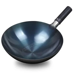32/34 cm Kryddor Blå Järnwok Obelagd Nonstick-gryta Lätt klassisk Chef Wok Utekök Kokkärl för gasspis