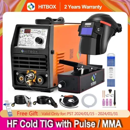 HITBOX TIG-svetsmaskin, varm/TIG/pulskall TIG-svetsare, 200A högfrekvent DC-växelriktare 2T/4T TIG MMA-svetsare för tunnplåt
