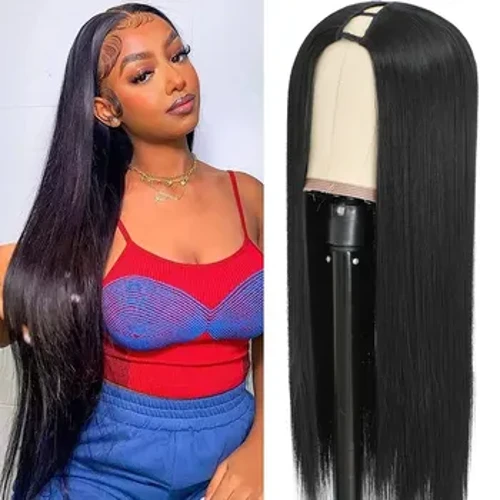 Perruque synthétique lisse en soie V Part Wig 12-24 pouces, perruques synthétiques sans colle en forme de V, sans laisser de côté, mise à niveau rapide, perruque U Part pour femmes