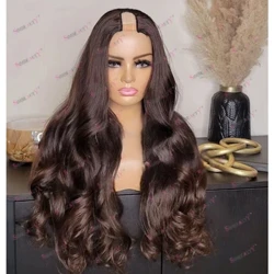 Perruques de cheveux humains ondulés amples brun foncé, ouverture en U, taille 1x4, sans colle, densité 200, perruques quotidiennes réglables en V pour femmes noires