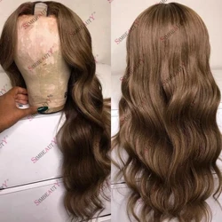 Parrucca per capelli umani con parte U senza colla marrone lino naturale dell'onda del corpo per le donne Parrucca mezza parrucca con estensione dei capelli economica per donne nere Parrucca con parte V