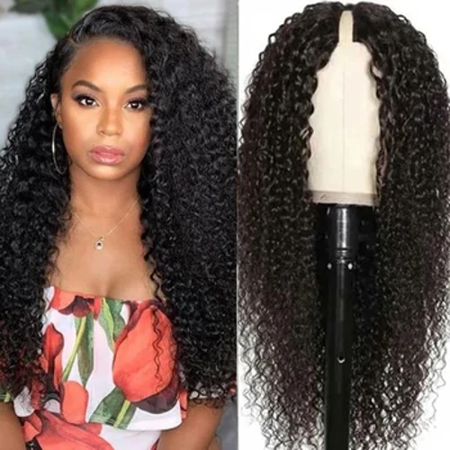 Kinky Curly U V Part Wig Laulu Tagata E leai se tu'u ese Glueless Brazilian Deep Curly Wave U Vaega O Laulu Tagata mo Fafine 180% Density