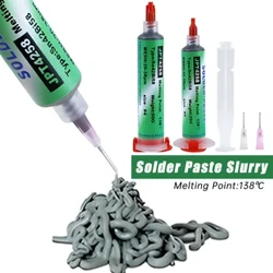 Sn42Bi58 SMD Welding Paste 138 ℃ Mababang Temperatura Lead-free Syringe Walang Malinis na Solder Paste Para sa Pag-aayos ng Component ng Telepono
