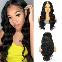Perruque synthétique noire à grande vague pour femmes, cheveux longs et bouclés, Body Wave, U Part, Extension capillaire naturelle résistante à la chaleur, tenue de femme