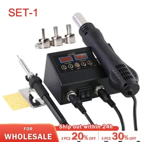8898 Heat Gun Elektresch Soldering Iron Dual Digital Display 2 an 1 Welding Station Schweess Ënnerhalt Tool Kombinatioun EU Plug