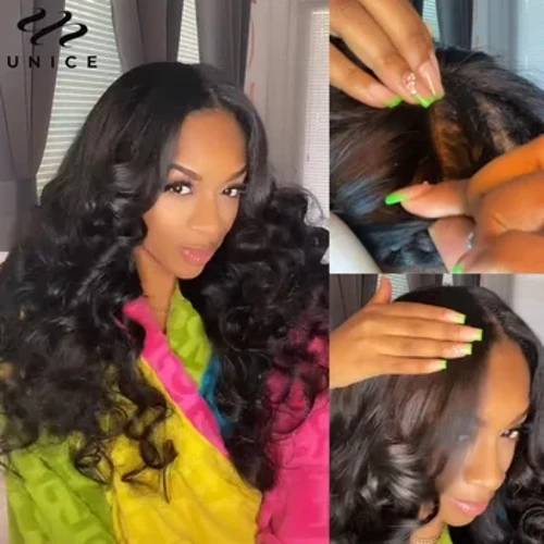 Peruca em u com onda corporal natural, peruca mínima sem cola, cabelo humano, sem cola, para iniciantes, super natural, ondulada