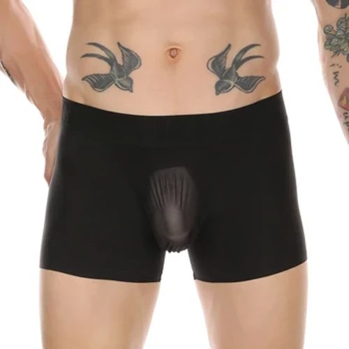 Férfi szexi könnyű átlátszó jég selyem háló patchwork boxer alsónadrágok alacsonyan emelkedő tasak Bugyik Fehérnemű Fehérnemű Férfi boxerek