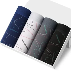 4 unids/lote Boxers para hombre, calzoncillos estampados, bragas convexas en U, pantalones cortos cómodos a la moda para hombre, ropa interior transpirable sólida para hombre 100kg