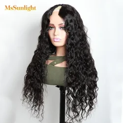30 Inch Water Wave V Part Wig Peruvian Human Hair Curly U Part Wig Para sa Babae 150% Density Middle Part Remy Hair Easy Install