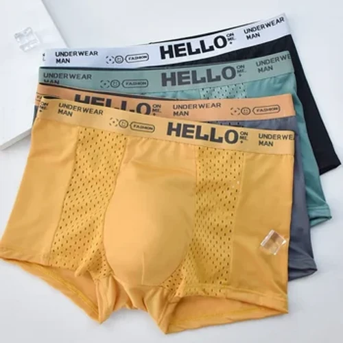 Sommer Mann Pustende Komfortable Sports Truser Mid waist Shorts Hollow Ice Silk Herre Boxers Undertøy Underbukser Bokstaver
