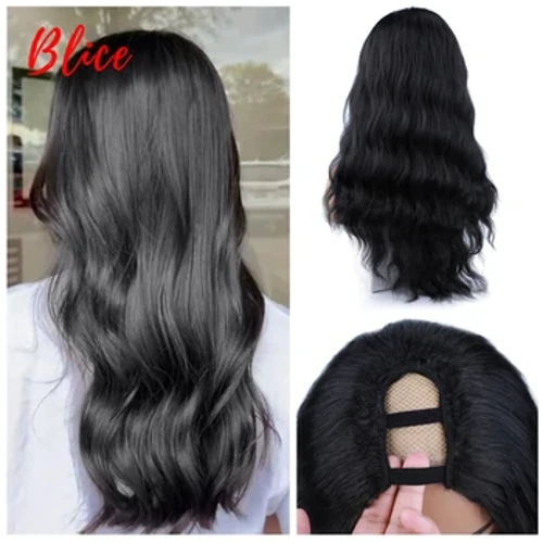 I-Blice 20 Intshi Emide I-Wavy Curly U Part Black Color Hair Wig 130 Density Heat Resistant Synthetic Daily Wigs Kwabesifazane