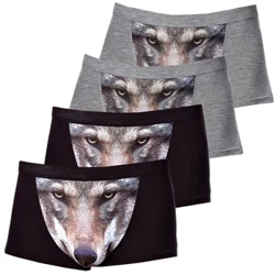 4st/lot Herrtrosor Med Wolf Herrboxerbyxor Roliga Herrkalsonger Modal Mjuk Herrunderkläder 3D Bulge Pouch Boxers Man