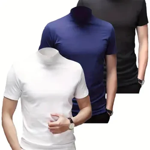 1pcs Erkekleriň dem alýan ýumşak rahat, ýokary uzyn gysga ýeňli beýik boýun gatlagy Bahar güýzleri, Erkekleriň aşagy