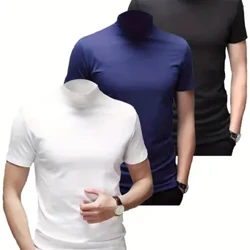 1pcs Panlalaking Breathable Soft Comfy High Stretch Short Sleeve High Neck Base Layer Para sa Spring Autumn, Panlalaking Undershirt