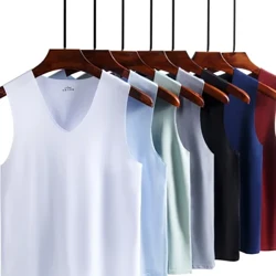 Gizonezkoen barruko arropa barruko kamisetak Udako txalekoa Gizonezkoen arrastorik gabeko izotz-zetazko kamiseta Slim Fit Kirolak Fitness mahukarik gabeko txano transpiragarria