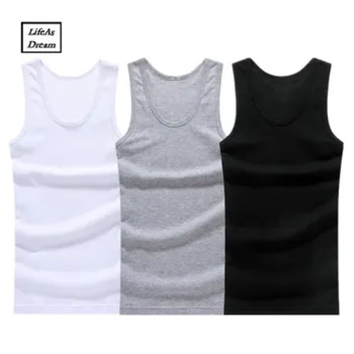 3pcs/lot Dillad Isaf Cotwm Dynion Tanc llewys Uchaf Fest Cyhyrau Solid Crysau isaf O-gwddf Gymclothing crys-T fest dynion