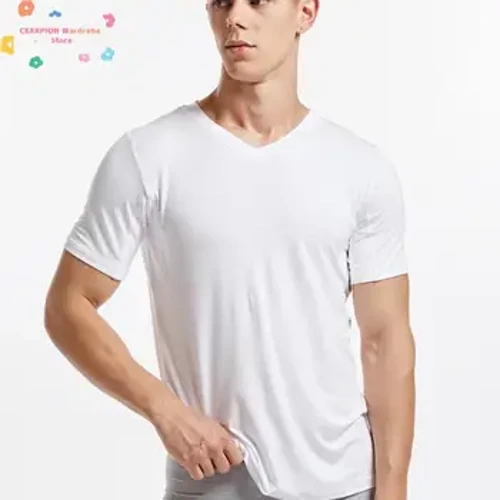 Izingubo Zangaphansi Zabesilisa Izingubo Zangaphansi Zabesilisa Zibamba Umjuluko Izikibha Ezinwebekayo Zesilisa Esilisa V Neck Imikhono Emfishane Izingubo Zokulala Eziphezulu Kanye Nosayizi Base Shirt