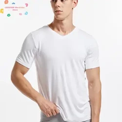 Camisetas interiores para hombre, ropa interior que absorbe el sudor, camisetas elásticas, cuello en V, manga corta, ropa de dormir, camisa Base de talla grande 5359
