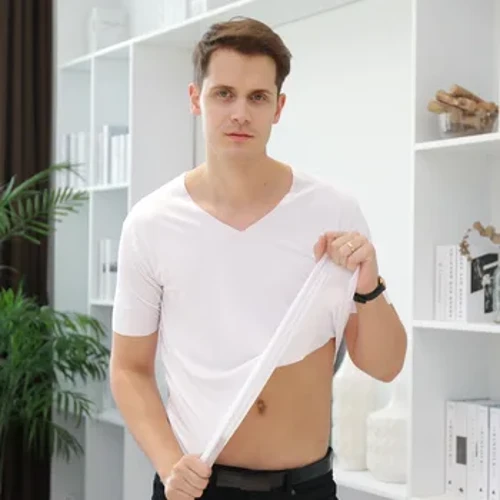 Verão masculino colete de seda gelo manga curta t camisas com decote em v regata masculina respirável fina sem costura undershirt musculação singlets