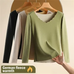 Thermo-Unterhemd für Damen, Winter, V-Ausschnitt, lange Ärmel, Unterhemd, nahtlos, doppellagig, warme Unterwäsche, selbstwärmendes Tanktop