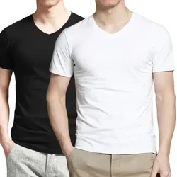 Crys-T Llewys Byr Haf Dynion Crys T Llewys Fer Lycra Cotwm Anadladwy V-neck Ar Gael Mewn Meintiau Bach Mawr