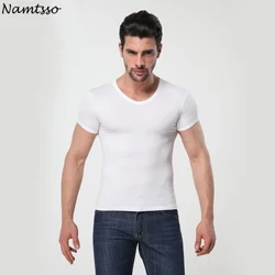 Ropa interior MODAL de color sólido para hombre, ropa interior ajustada de manga corta, camisetas interiores transpirables con cuello redondo