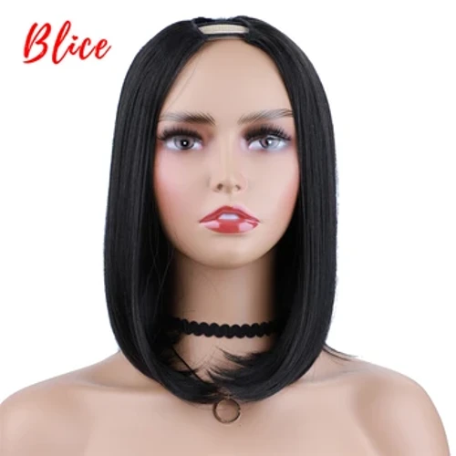 Blice 12 Orlach Bob Gearr Dubh Nádúrtha U Cuid Wig Gruaige Dhíreach Silky 130 Uigí Laethúla Sintéiseacha Frithsheasmhacha Teasa Frithsheasmhacha Teasa do Mhná