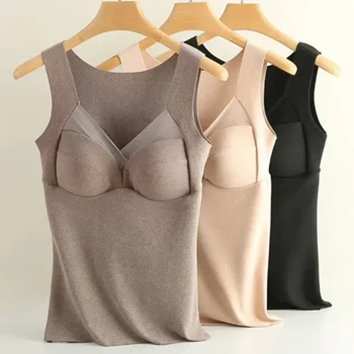 Liền Mạch Giữ Nhiệt Quần Lót Nữ Mùa Đông 1 Áo Ngực Cổ Chữ V Áo Vest Sang Trọng Quần Lót Không Đường May Dày Lót Tự Làm Nóng Đáy Bể