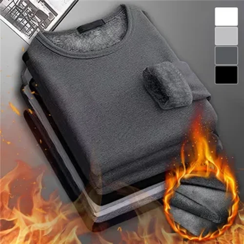 Celana Dalam Termal Tetap Hangat untuk Pria Kasual Warna Solid Pria Musim Dingin Kaos Termo Lengan Panjang Thermo Tebal Atasan