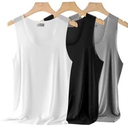 Haf Cool Dynion Fest Tanc Tops Dillad isaf Iâ Silk di-dor Dynion Undershirt Gwryw Bodybuilding Ffitrwydd crys-T llewys sengl Singlets
