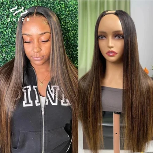 Unice cheveux mettre en évidence droite u partie perruque FB30 couleur perruques de cheveux humains brésilien perruque droite sans colle perruques pour les femmes cheveux humains
