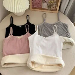 Canotta invernale ispessita in velluto da donna tinta unita sottile intimo termico intimo canotta calda gilet con imbracatura top che tocca il fondo
