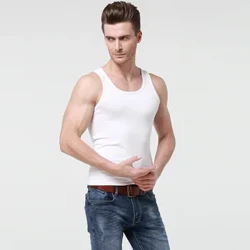 Camiseta sin mangas 100% de algodón para hombre, camiseta sin mangas de Color sólido, chaleco muscular, ropa interior con cuello redondo, ropa de gimnasio, camiseta de culturismo