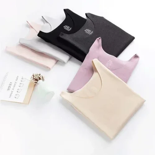Pakaian Dalam Termal Wanita Pakaian Dalam Kaos Leher Kru Musim Dingin Hangat Wol Termo Atasan Tanpa Lengan Rompi Tubuh Ramping XXXL
